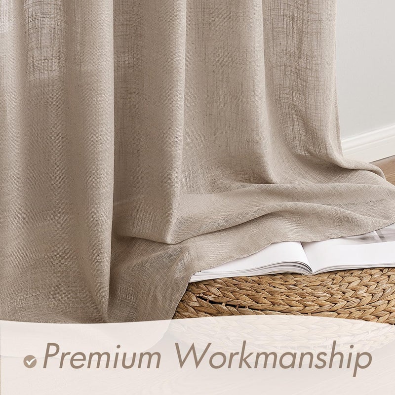 MIULEE Taupe Linen Curtains 72 Inch Length 2 Panels Set for Living Room Bedroom Tan Semi Sheer Light Filtering Farmhouse Rod Pocket Long Soft Thick Linen Textured Window Drapes W42XL72 - Image 4